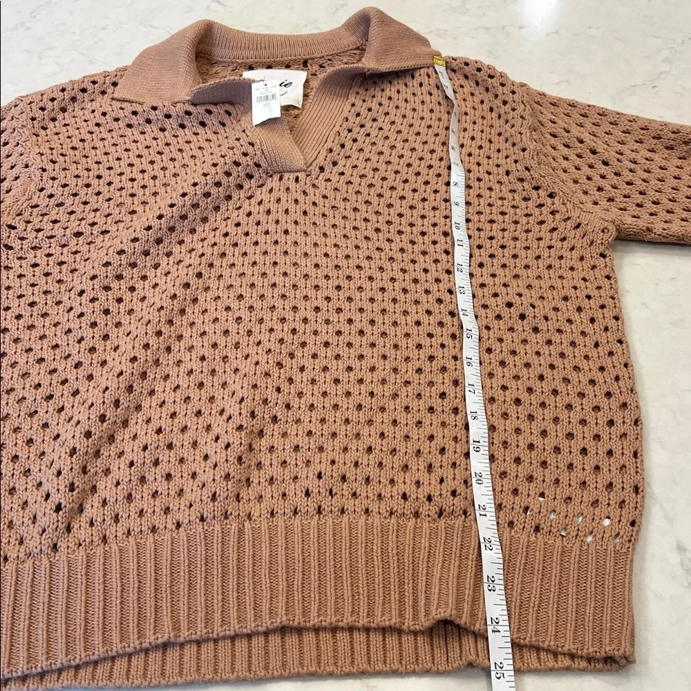 Aerie NWT Oversized Open Knit Polo Sweater in Tan 100% Cotton Size Small - Picture 7 of 9